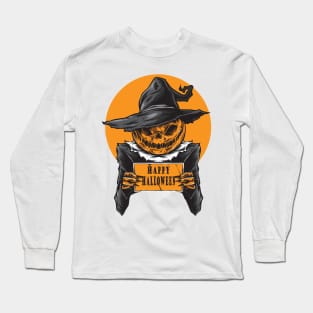 Pumpkin Head Scary Witch Happy Halloween Costume Gift Long Sleeve T-Shirt